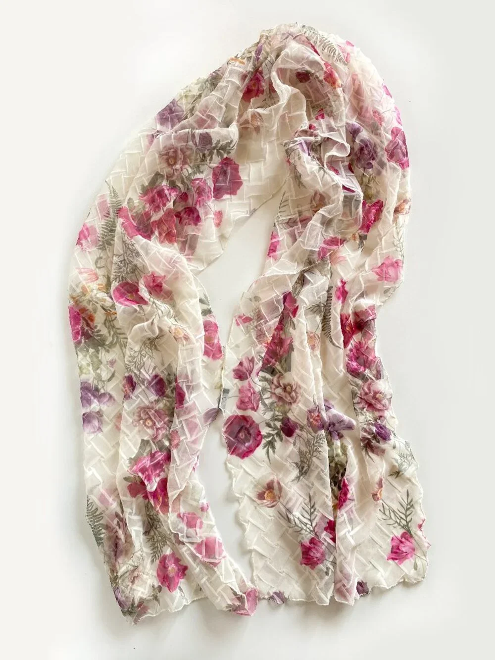 Komarov Shawl Diamond Texture Floral Oblong Sheer Scarf 22